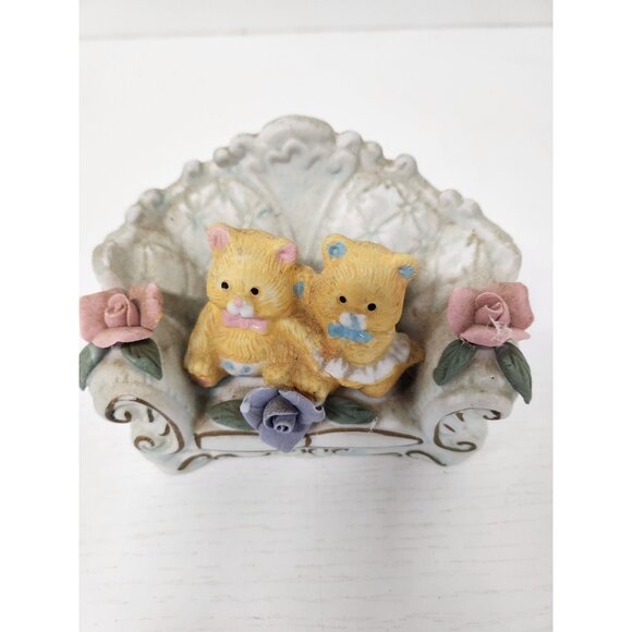 Vintage Bear Couple Sitting On Sofa Collectible Ceramic Figurine Cottagecore - Picture 3 of 12